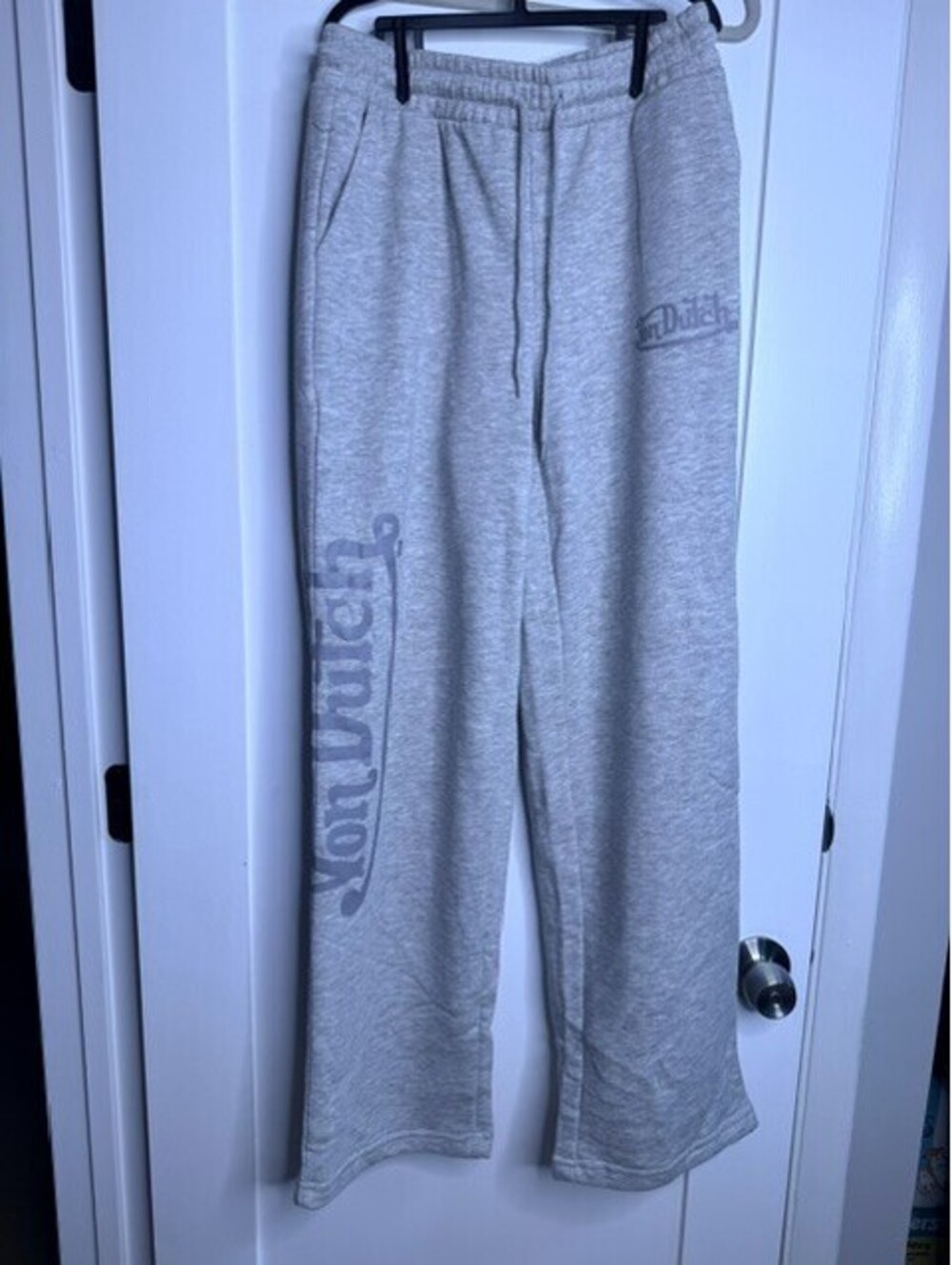 Von Dutch Men's Sweatpants Size M Gray Logo Graphic Wide Leg Y2K Streetwear